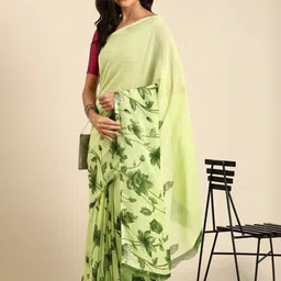 GHAN SALS Floral Printed Baluchari Saree with Blouse Piece-picture-33