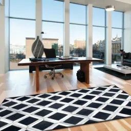 dazzhome Black & White Hair On Leather Checkered Hand Woven 3ftX5ft Carpet-picture-27