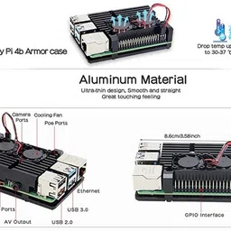 techsupreme Raspberry Pi 4 Armor Case Cooling Heatsink for Raspberry Pi 4 Model/Pi 4B (Raspberry Pi 4 Armor Case with Dual Fan, Black) Electronic Components Electronic Hobby Kit image 5