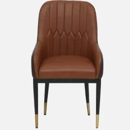 casacraft from pepperfry Leya Arm Chair In Brown Leatherette With Black Powder Coated Base image 5