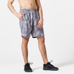 domyos Men Sports Gym Shorts Polyester With Zip Pockets - Grey Camo-picture-11