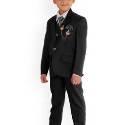 FOURFOLDS Boys Black 5-Piece Single-Breasted Party Suit image 3
