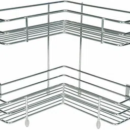 Containers Kitchen Rack 2 Tier Corner L Shape Stainless Steel Stand for Multipurpose Storage Rack Shelf Kitchen Steel-image-3