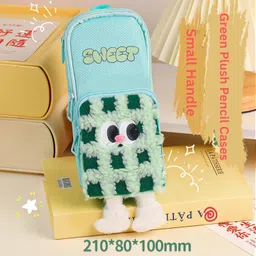 parshya Multi-Compartment Zipper Cute Sweet Cartoon Pencil Pouch for Kids 3D Eye, Soft Plush Front Design Art Canvas Pencil Box image 2