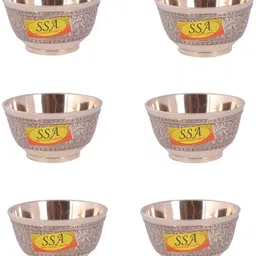 Brass Dessert Bowl Handmade Pure Brass Embossed Flower Design Katori Bowl Homeware Hotelware Dinnerware Kitchenware Volume -150 ml each::Set Of 6-image-15