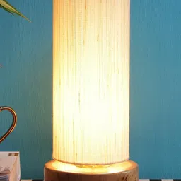 devansh off-white cotton shade with Round wood Base Table Lamp-picture-13