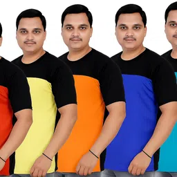 cnw Pack of 5 Men Self Design Round Neck Polyester Multicolor T-Shirt-picture-18