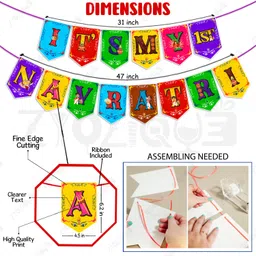 zyozique Multicolor 1st Navrati Decorations Banner,Photo Booth Porps,Swirls And Light (Pack Of 31) image 3