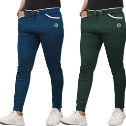 silkgrid Pack of 2 Men Solid Green, Light Blue Track Pants-picture-11