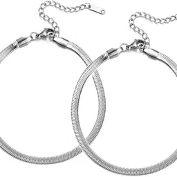 inites (1 Pair) Flat Sleek Snake Chain Anklet, Foot Leg Payal Pajeb For Women & Girls Stainless Steel, Sterling Silver Anklet-picture-23