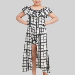 BEING NAUGHTY Girl's Checked Off-Shoulder Crepe Maxi Dress-picture-26