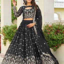 Jogmaya Fashion Embroidered Semi-Stitched Lehenga With Unstitched Blouse & Dupatta-picture-23