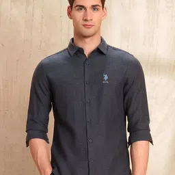 U.S. Polo Assn. Denim Co. Men Slim Fit Textured Spread Collar Cotton Casual Shirt-image-9