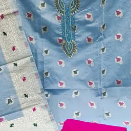 SAINOOR Floral Beads And Stones Embellished Semi-Stitched Dress Material image 3