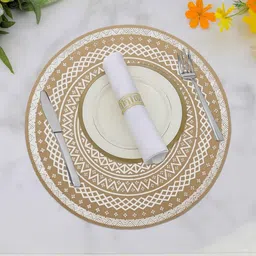 LUXEHOME INTERNATIONAL White & Brown 6 Pieces Textured Round Table Placemats image 4