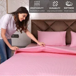 AJISH Pink Striped 300 TC Single Bedsheet with 1 Pillow Covers91.44 CM X 198.12 CM image 2