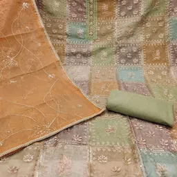 MANVAA Embroidered Sequinned Unstitched Dress Material image 3