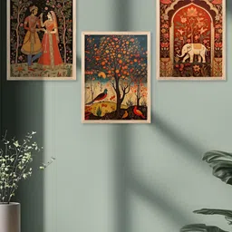 Kotart Brown 3 Pieces Abstract Printed Wooden Wall Arts-image-23