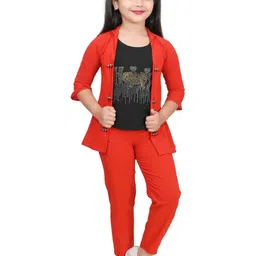 FARIHA FASHIONS Girls Printed T-shirt and Shirt with Trousers-picture-29
