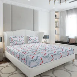 Monte Carlo White & Blue Floral Printed 130 TC King Bedsheet Set 2 m x 1.83 m-picture-15