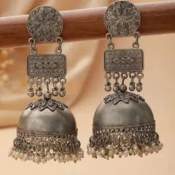 Honbon Stainless Steel Beads Beaded Oxidised Dome Shaped Jhumkas-image-0