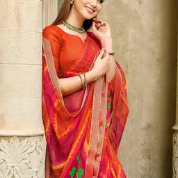 KALINI Red Poly Chiffon Printed Sarees image 4