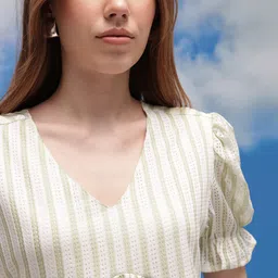 CORSICA Striped Puff Sleeve Peplum short Top image 2