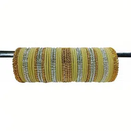 Adiba Fashion Factory Set Of 40 Gold Glass Artificial Stones & Beads Bangle image 2