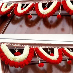 SATVIK CREATIONS Red & White Pom Pom Thoran Festive Decor image 5