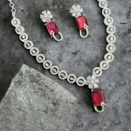 Opal Touch Rhodium-Plated American Diamond Stone-Studded Jewellery Set-image-53