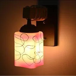 1ST TIME Pink & Pink Textured Wood Contemporary Rectangle Shaped Wall Lamp image 5