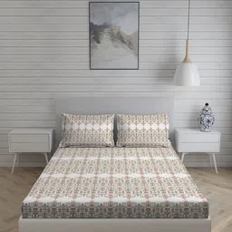 Living scapes by Pantaloons Off White 220TC Cotton King Bedsheet Set 2.74 m x 2.74 m-picture-28