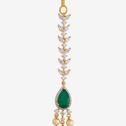 Kushal's Fashion Jewellery Gold-Plated Zircon Studded Maang Tikka Head Jewellery image 2