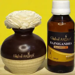 GLOBAL AROMA Rajnigandha Fragracne Ethenic Flower Pot Reed Diffuser Set image 2