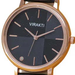 VIRAKTI Women Brass Dial & Leather Straps Analogue Watch G-08-BLACK-V.Y image 3