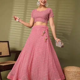 Clora Creation Embellished Sequinned Sweetheart Neck Blouse & Ready to Wear Lehenga-picture-27