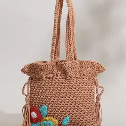 ITIHASIKALA Floral Textured Shopper Handheld Bag with Tasselled-picture-10