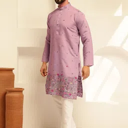 SOJANYA Men Floral Embroidered Regular Thread Work Kurta with Pyjamas image 2