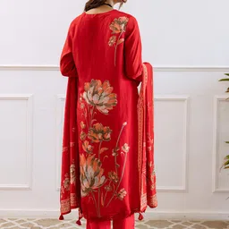 KALINI Floral Printed Straight Beads And Stones Kurta With Trouser & Dupatta image 4