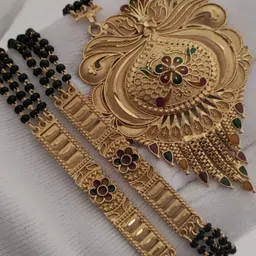 OM KRISHIV COLLECTION Gold-Plated Artificial Stones Studded and Beaded Mangalsutra-picture-36