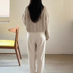 HERE&NOW Women Cable Knit Self Design Front-Open Cardigan image 3