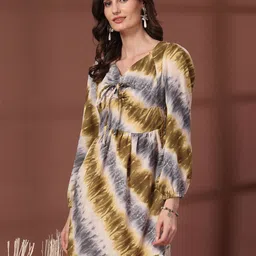 plusS Tie and Dye Print Tie-Up Neck Puff Sleeve Fit & Flare Mini Dress image 4