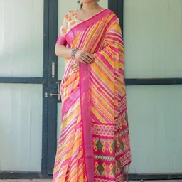 ALMAARI FASHION Striped Pure Linen Banarasi Saree image 2
