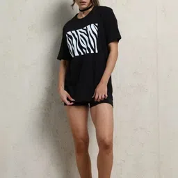 LULU & SKY Women Printed Pure Cotton T-shirt image 3