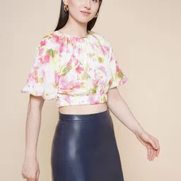 CORSICA Floral Print Puff Sleeve Crop Top-image-41