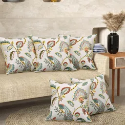 Myntra Elegant Homes White & Green 5 Pieces Floral Square Cotton Cushion Covers-picture-31