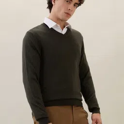 Raymond Men Solid V-Neck Ribbed Pullover Sweater image 3