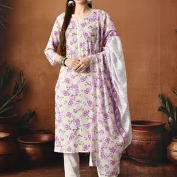 Anouk Mirage Women Floral Printed Regular Pure Cotton Kurta with Trousers & With Dupatta-picture-39