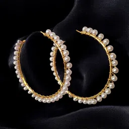 M55 Gold-Plated Pearls Studded Circular Shaped Hoop Earrings-picture-33