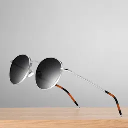 SPADEACES Unisex UV Protected Lens Round Sunglasses SILVER BLACK PENTO-4 image 5